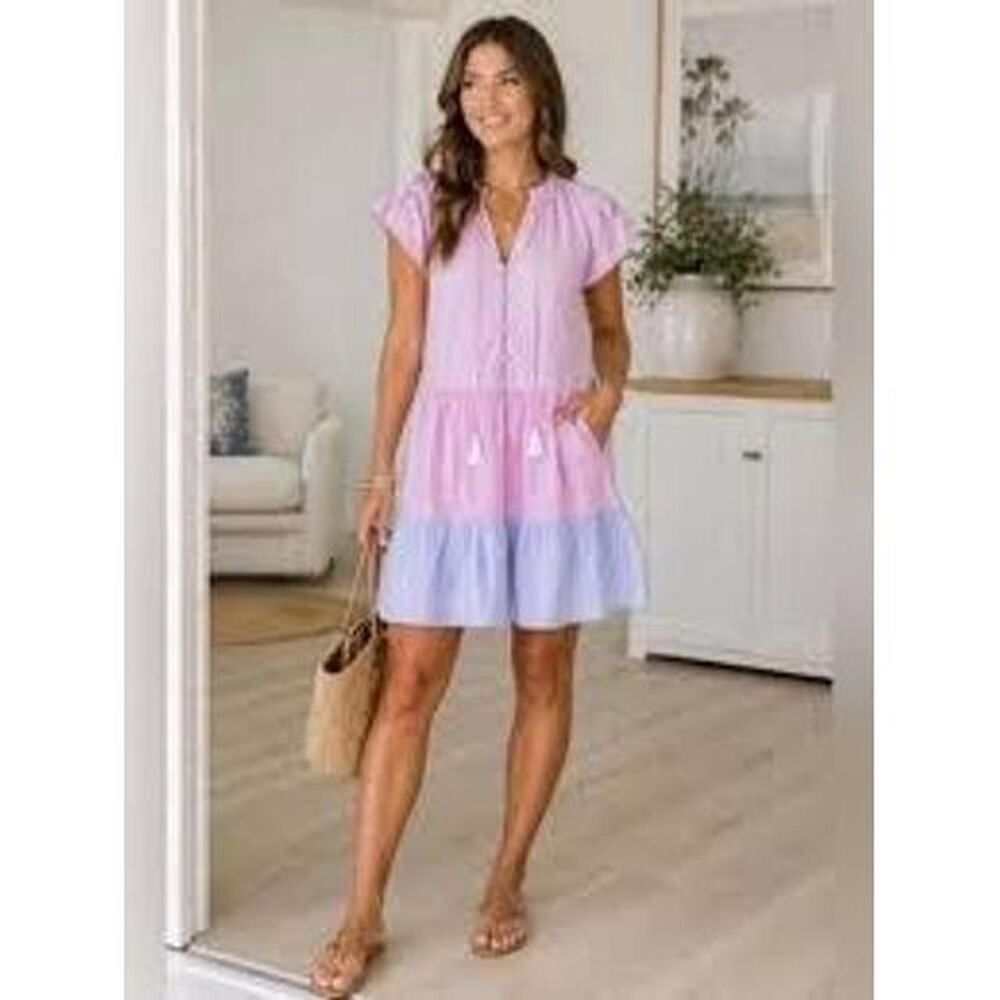 Loft Women's Pink and Blue Summer-dress